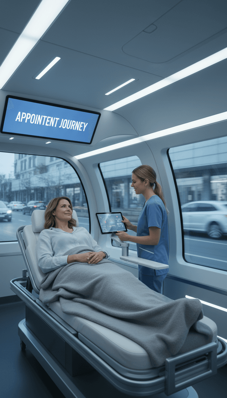 Patient in medical transportation vehicle during medical appointment